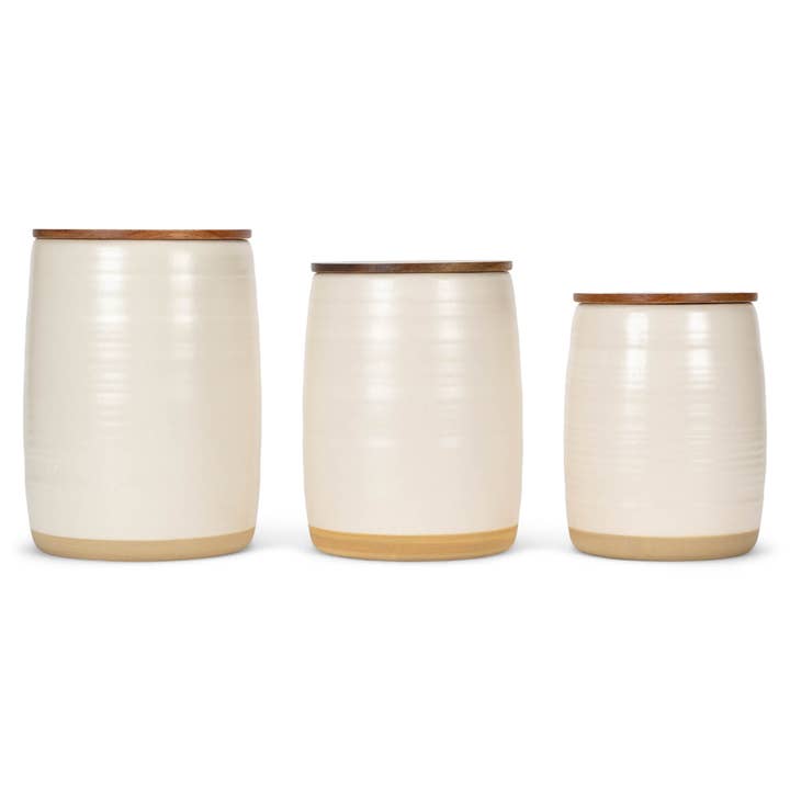 Lidded Cream 6 in Ceramic Wood Kitchen Canisters Set 3 for wholesale by DEMDACO