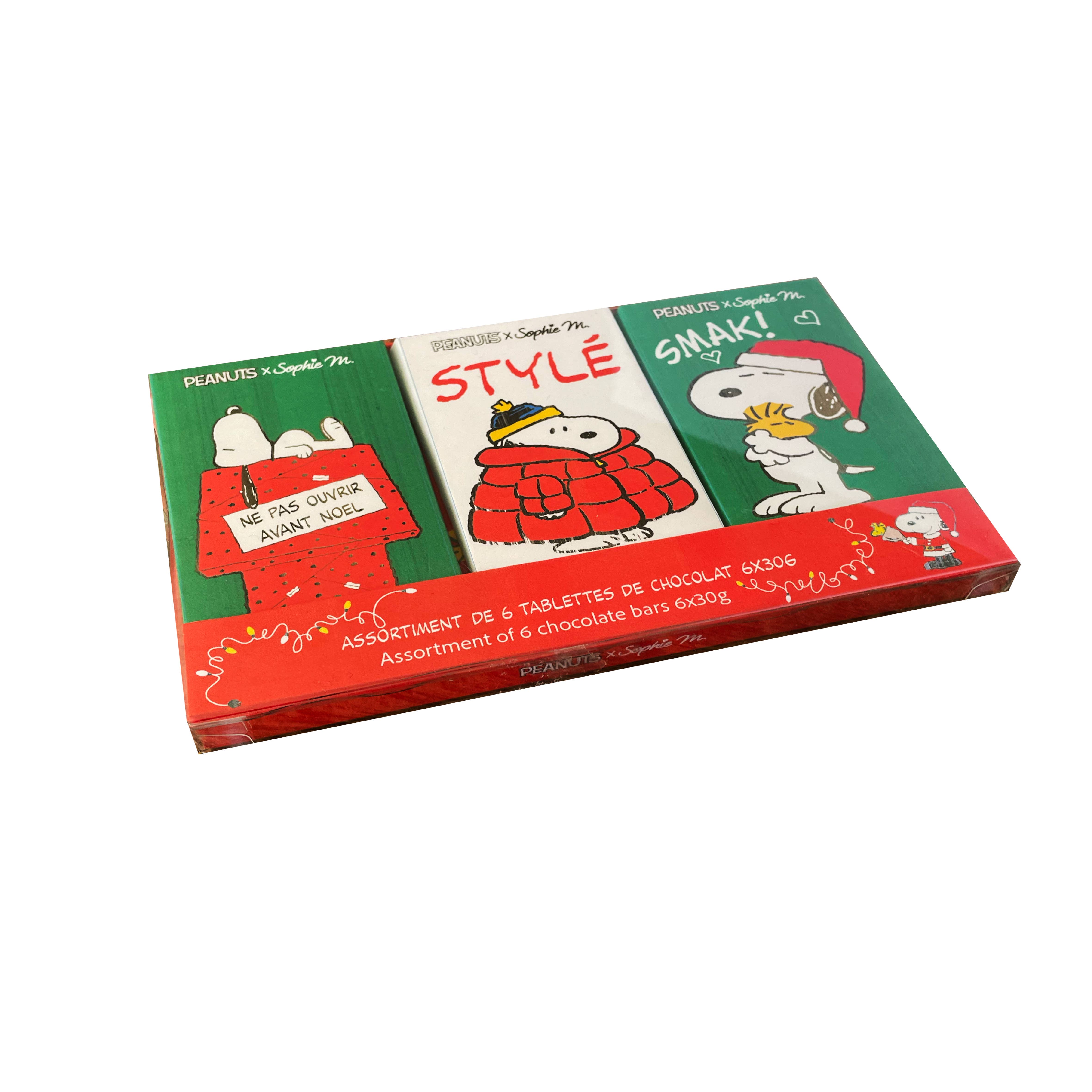 TASTY FRANCE - Venta al por mayor Caja de bombones - Peanuts Snoopy CAJA 6 tabletas de chocolate surtidas NAVIDAD 251