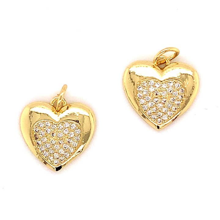 Breloques en forme de cœur en or 18 carats et zircone cubique pour bracelet, pendentif en forme de cœur 3D pour collier, breloques pour enfants à faire soi-même pour la fabrication de bijoux, breloques en vrac pour la vente par The Bead Bazaar