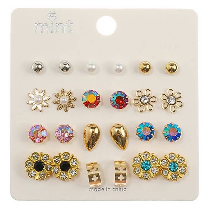 12 Pair Stud Earring Set for wholesale by Atlas Fashion