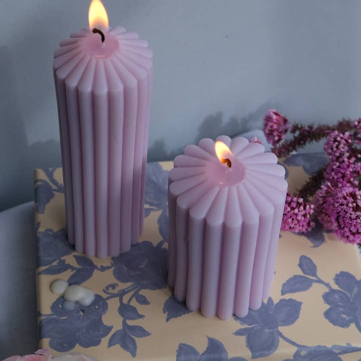 Interlude Candles - Wholesale Pillar Candle - Ribbed Pillar Candle Duo