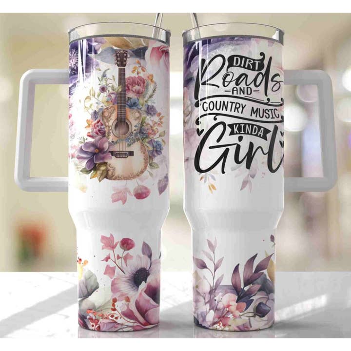 Southern Backroad Tees LLC - Venta al por mayor Vaso termo - Vaso Dirt Roads and Country Music Kinda Girl de 40 onzas