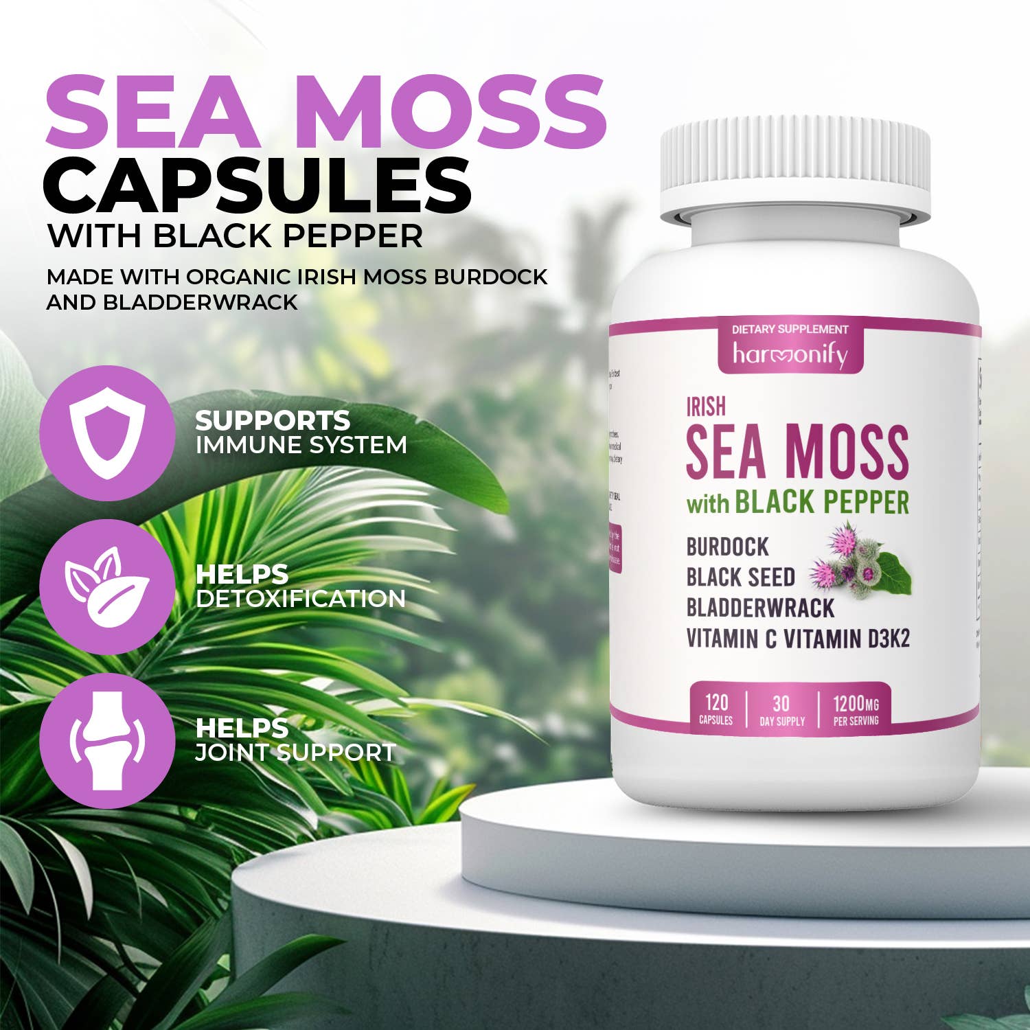 HARMONIFY - Wholesale Oral Supplement/Vitamin - Sea Moss Black Seed Burdock Bladderwrack Vitamin D3 & K2 1