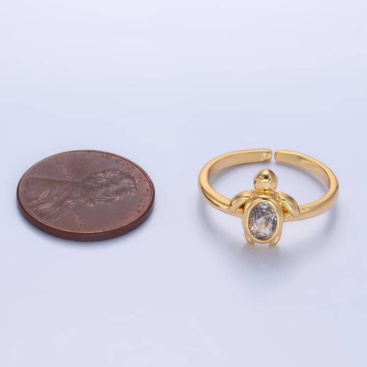 Aim Eternal - Wholesale Single Stone/Solitaire Ring - 24K Gold Filled Baby Turtle Animal Ring | U-4123