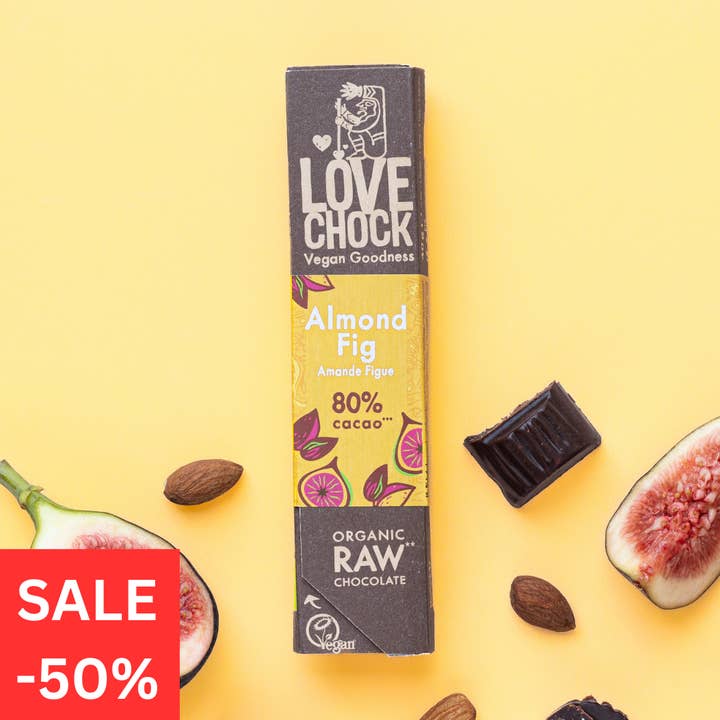 80% chocolat amande & figue -50% DDM : 21/05/2026 pour la vente par Lovechock NL