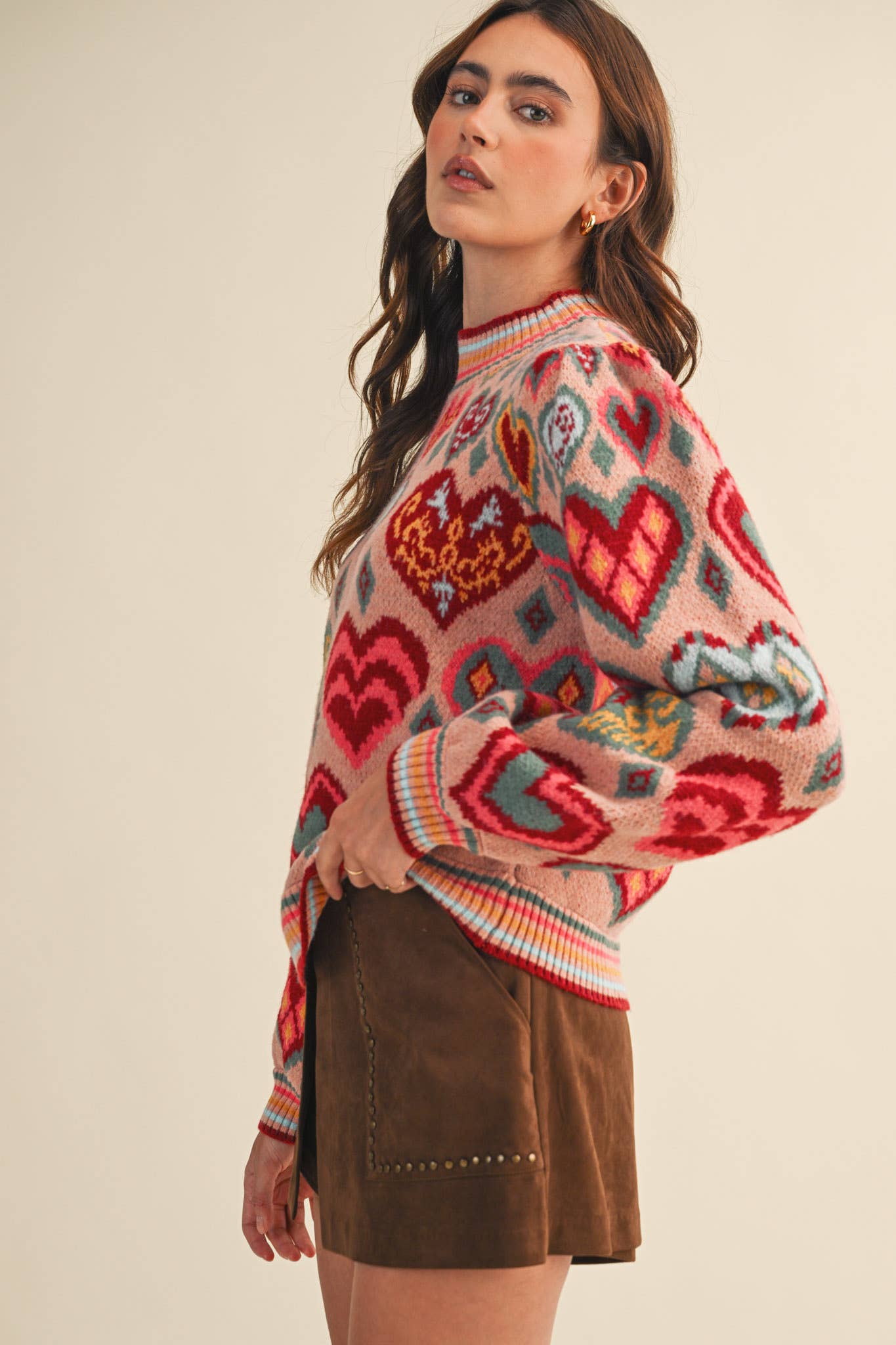 &MERCI - Wholesale Knit Sweater - Women's - HEART PATTERN PULLOVER SWEATER MSW1091322