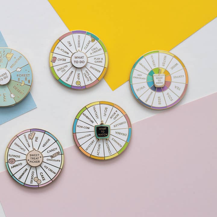 Occasionalish - Wholesale Lapel Pin/Button - What To Drink Spinning Enamel Pin, Interactive Pin