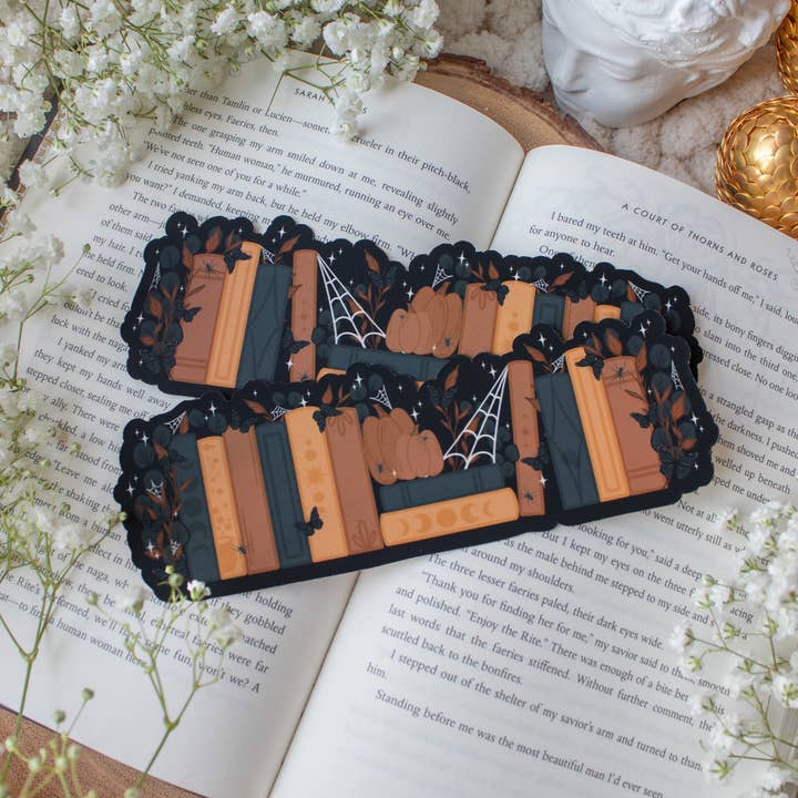 Meaggie Moos - Wholesale Bookmark - Spooky Halloween Bookshelf Die-Cut Bookmark1