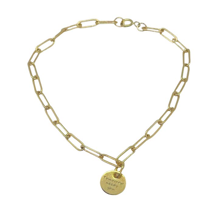 “Tomorrow Needs You” Paperclip Bracelet- Gold for wholesale by Coddiewomple Co.