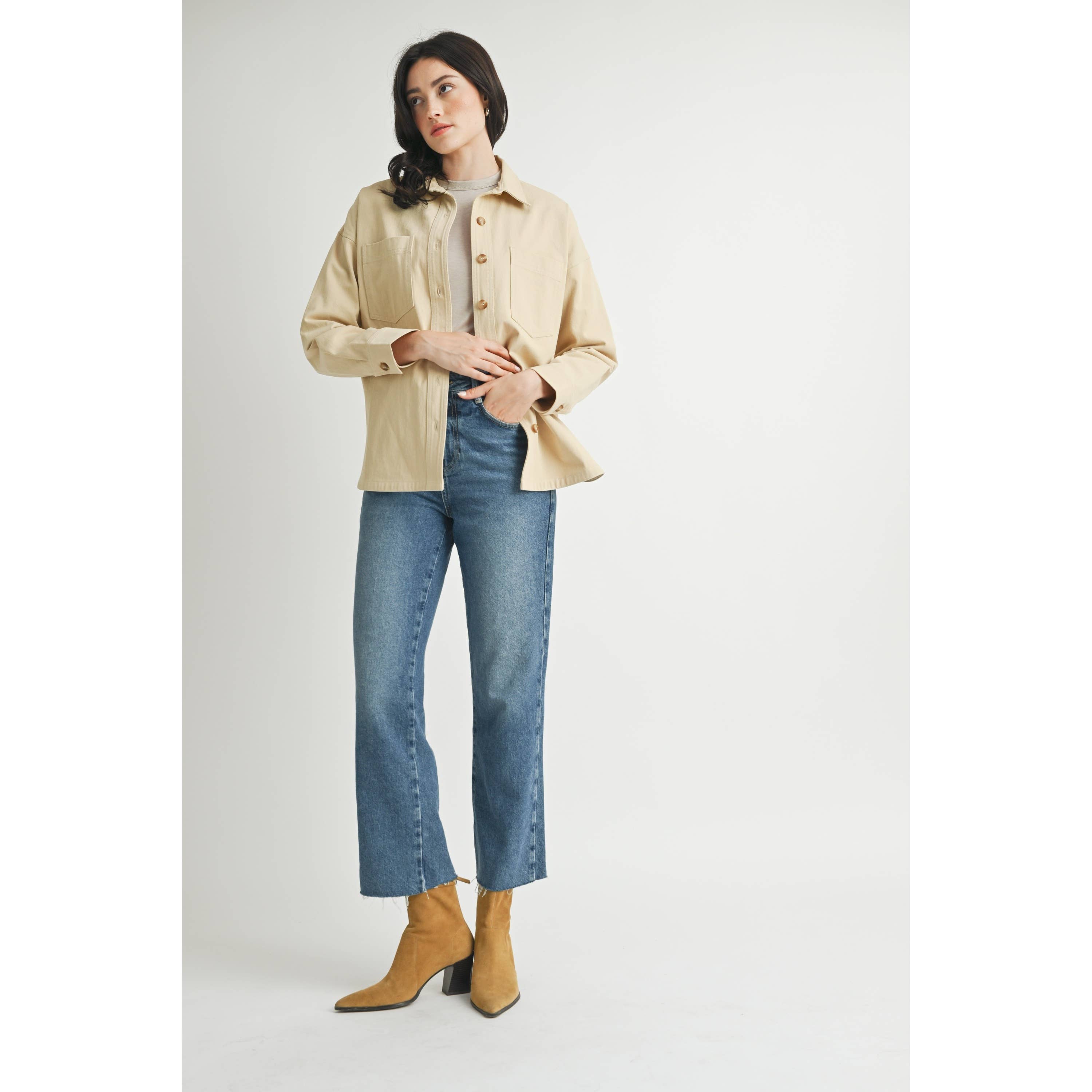 SAND COTTON TWILL SHIRT JACKET for wholesale on Faire15