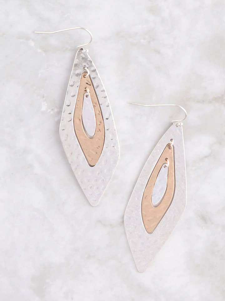 Two Tone Link Hammered Earrings for wholesale by MYS Wholesale Inc