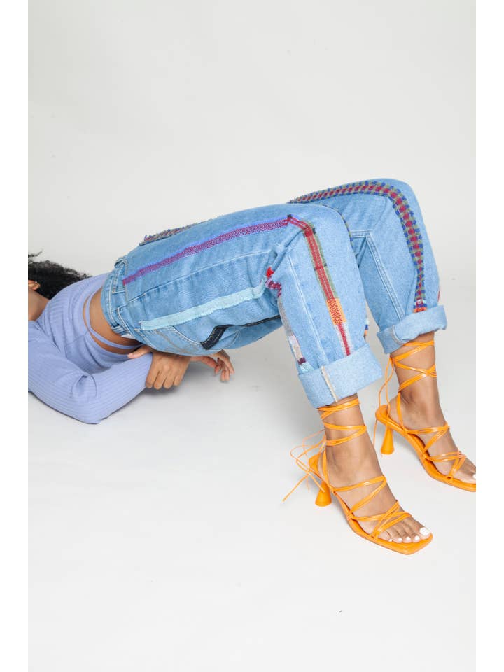 FANFARE LABEL - Wholesale Jeans – Women’s - High Waisted Organic & Recycled Stripe Wool Blue Jeans1