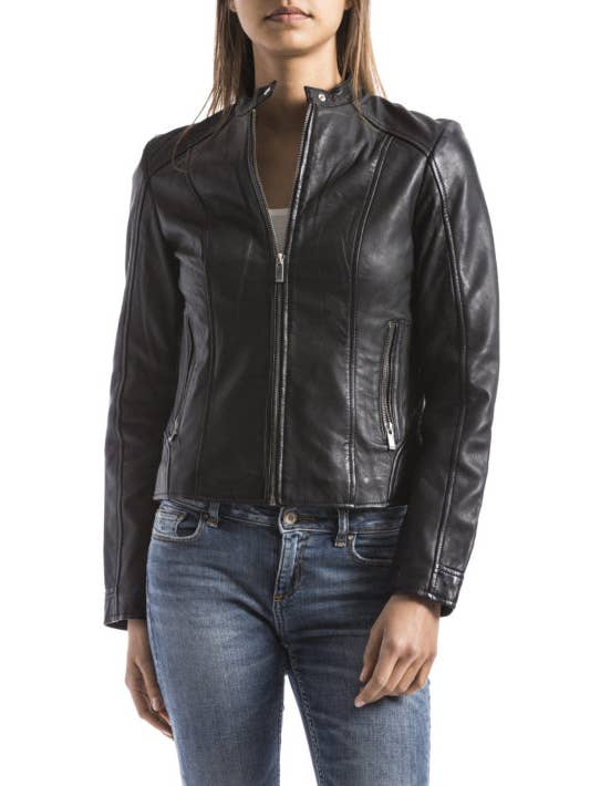 Kvinnor Äkta fårskinn läderjacka ALAZEIA slim fit för wholesale av Blue Wellford