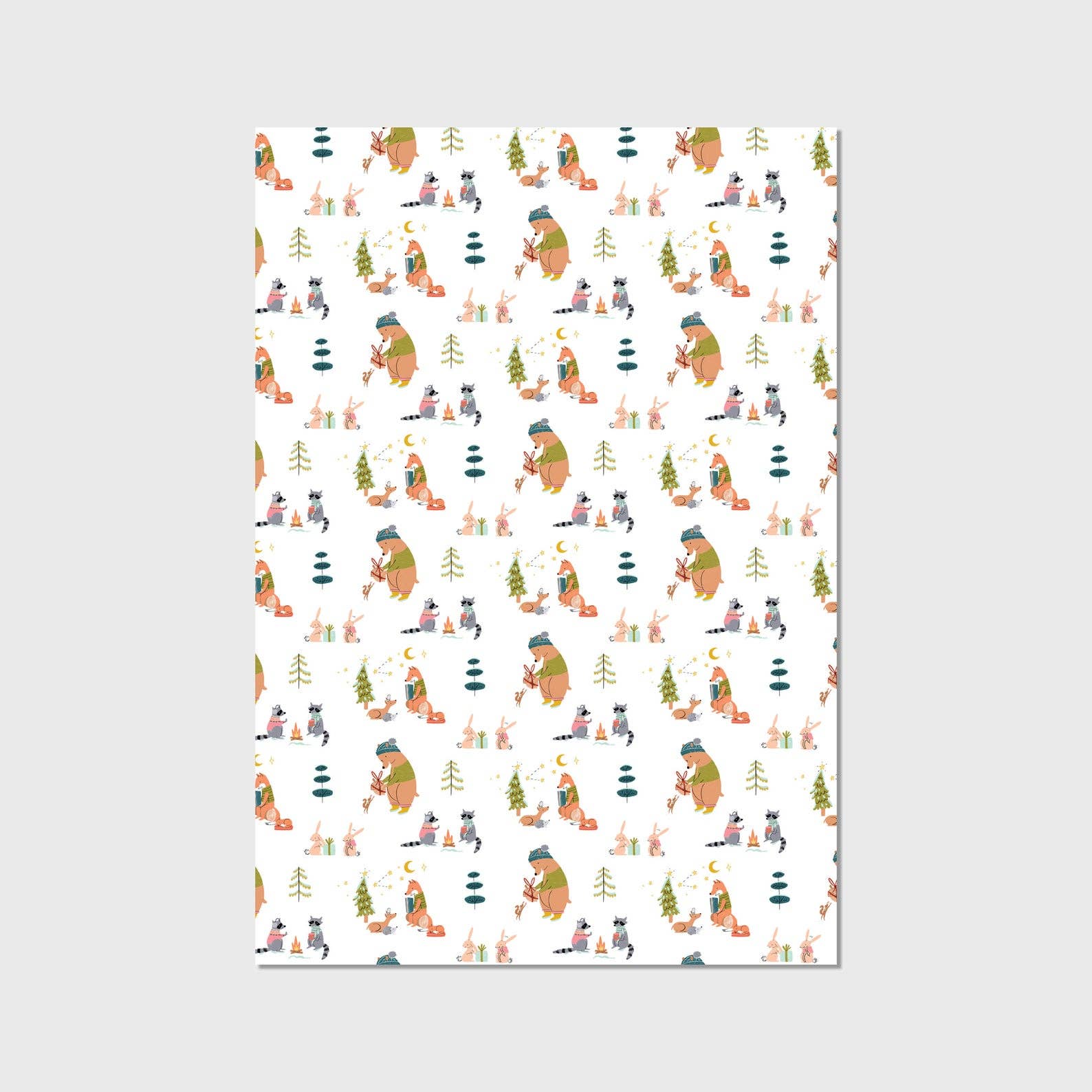 Abbie Ren Illustration – wholesale Omslagspapper – Woodland djur jul omslagspapper - plana ark