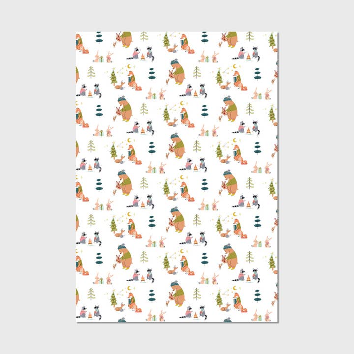 Abbie Ren Illustration – wholesale Omslagspapper – Woodland djur jul omslagspapper - plana ark0