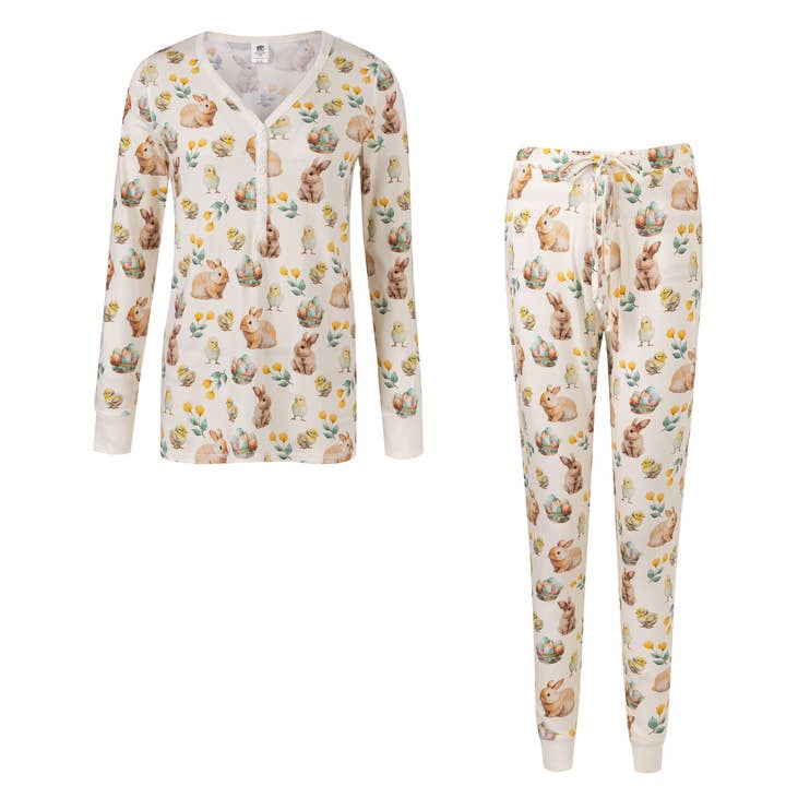 Ensemble de pyjama jogger pour femmes - Lapins et poussins pour la vente par Pink Elephant Brands