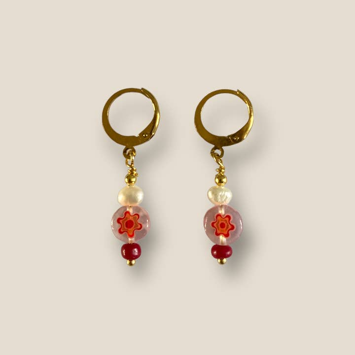 Lizzy earrings gold - red for wholesale by La Eva Store