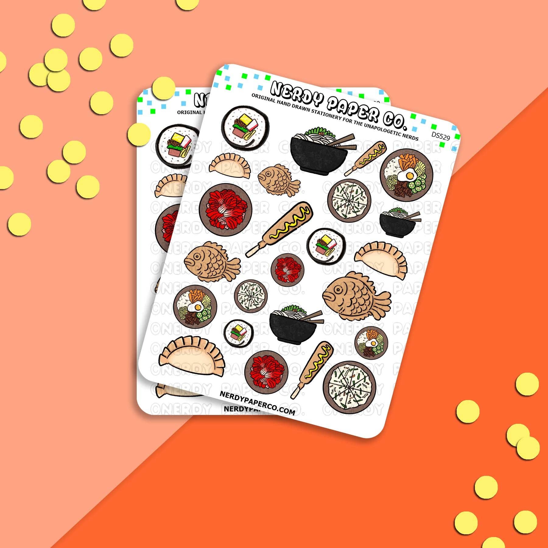 NERDY PAPER CO. - Wholesale Sticker - Korean Food Love - Hand Drawn Vinyl Sticker Sheet - DS5290