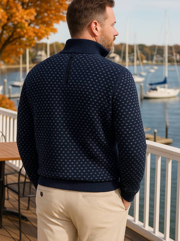 1/4 Zip Sweater Navy Birdseye for wholesale on Faire5