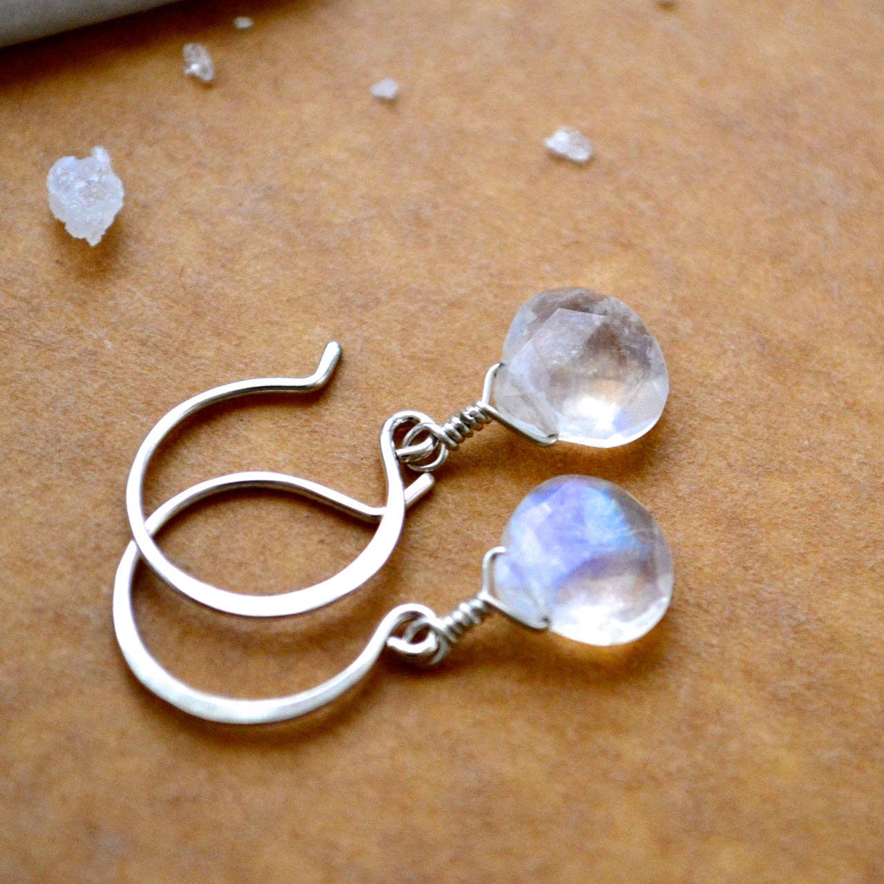 Foamy Wader - Wholesale Dangle Earrings - Moon Shadow Earrings - white rainbow moonstone gem drop earrings