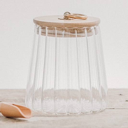 So At Nature - Wholesale Jar - Reeded Glass Jar With Luxury Bamboo Lid 500ml and Wooden Scoop - Suora Viiva0