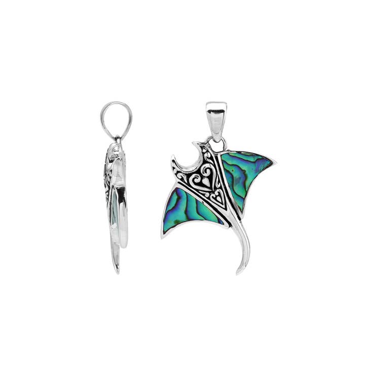 AP-1224-AB Sterling Silver Abalone Shell Mantaray Pendant – Balinese Handcrafted Design for wholesale by Bali Designs