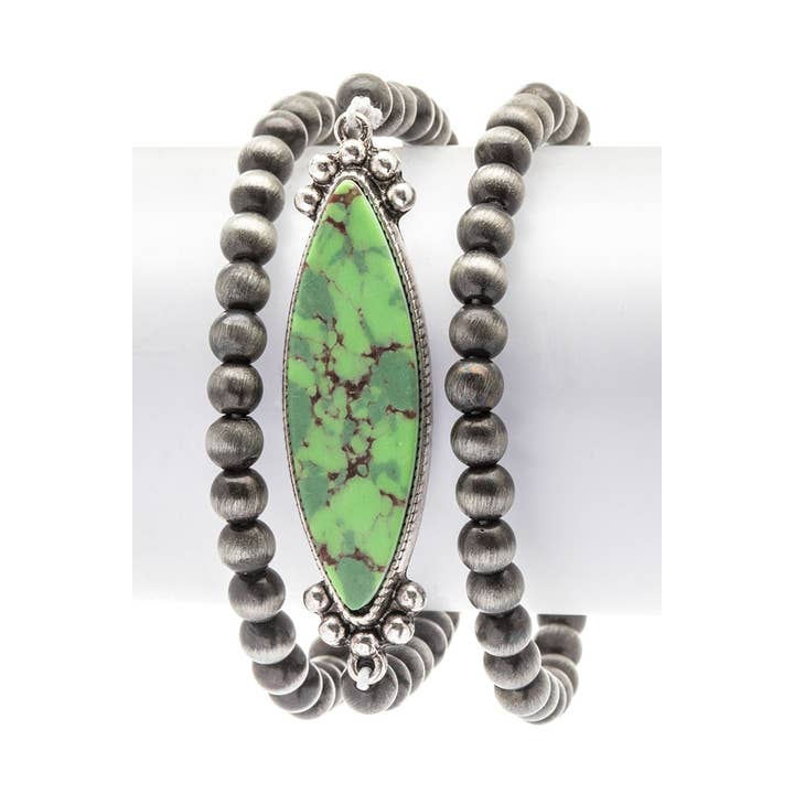 Rope & Spurs - Wholesale Bangle Bracelet - Navajo Pearl Stone Stretch Bracelet Set