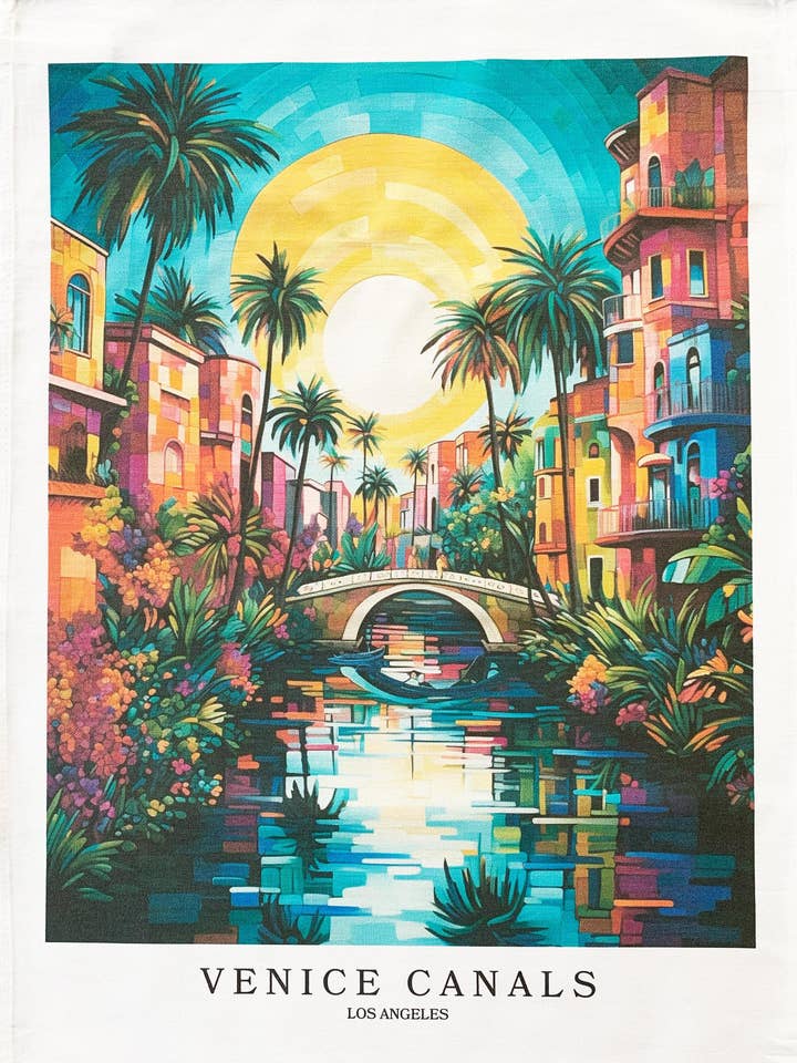 The Venice Canals (LA) large cotton tea towel for wholesale by Half a Donkey