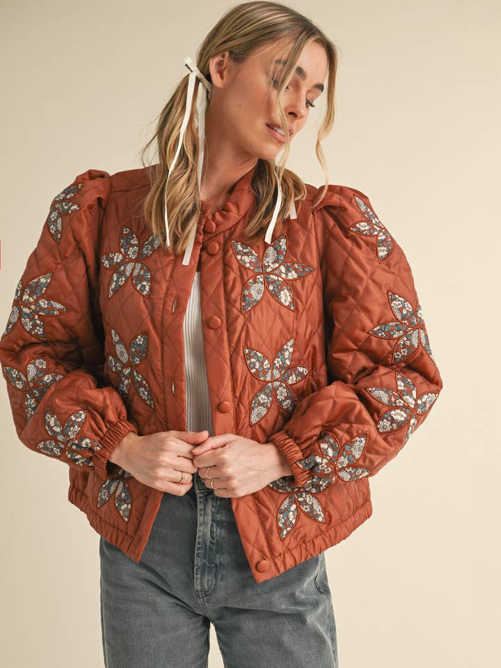 QUILTED JACKET WITH FLORAL PATCHWORK MJK3300 for wholesale by &MERCI