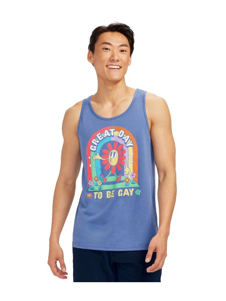 Tipsy Elves – caveada - Homem por atacado – Camisola de Alças "Great Day To Be Gay" - T-shirt Sem Mangas de Orgulho Masculino