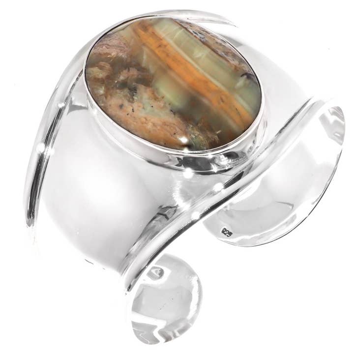 Brazalete ancho de puño de plata de ley 925 con matriz de ópalo verde, 1 3/4" para venta al por mayor de FifiRose