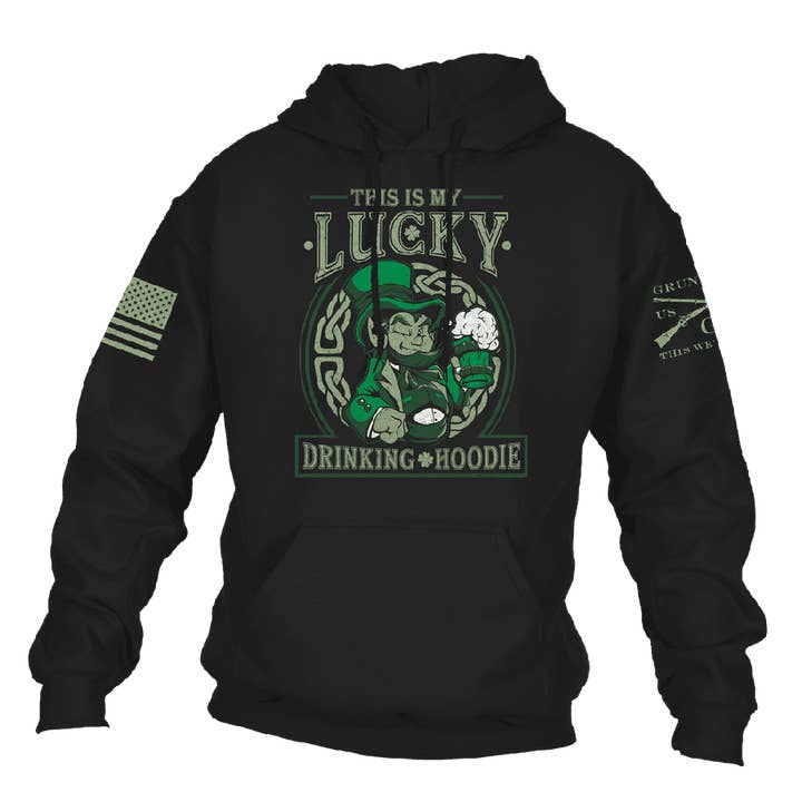 Lucky Drinking Hoodie - Black for wholesale by Grunt Style