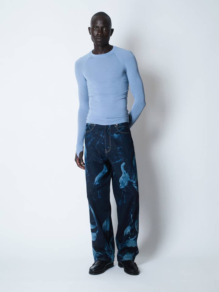 SHEER  SNUG-FIT THUMBHOLE  TOP TENCEL / WOOL BLUE for wholesale by Saul Nash