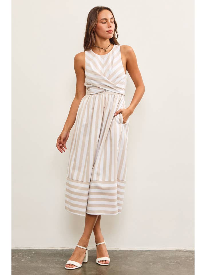 Mustard Seed - Wholesale Dress - Women's - CROSS FRONT TIE BACK STRIPE DRESS