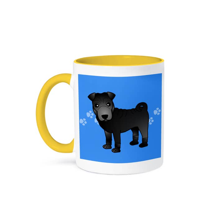 3dRose - Wholesale Coffee Mug - 3dRose, Cute Chinese Shar Pei Black Coat - Blue Paw Prints, Mug