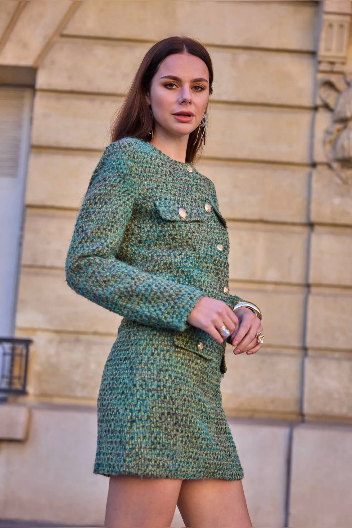 Frime - Wholesale Jacket - Women's - Tweed jacket with gold buttons - 25700