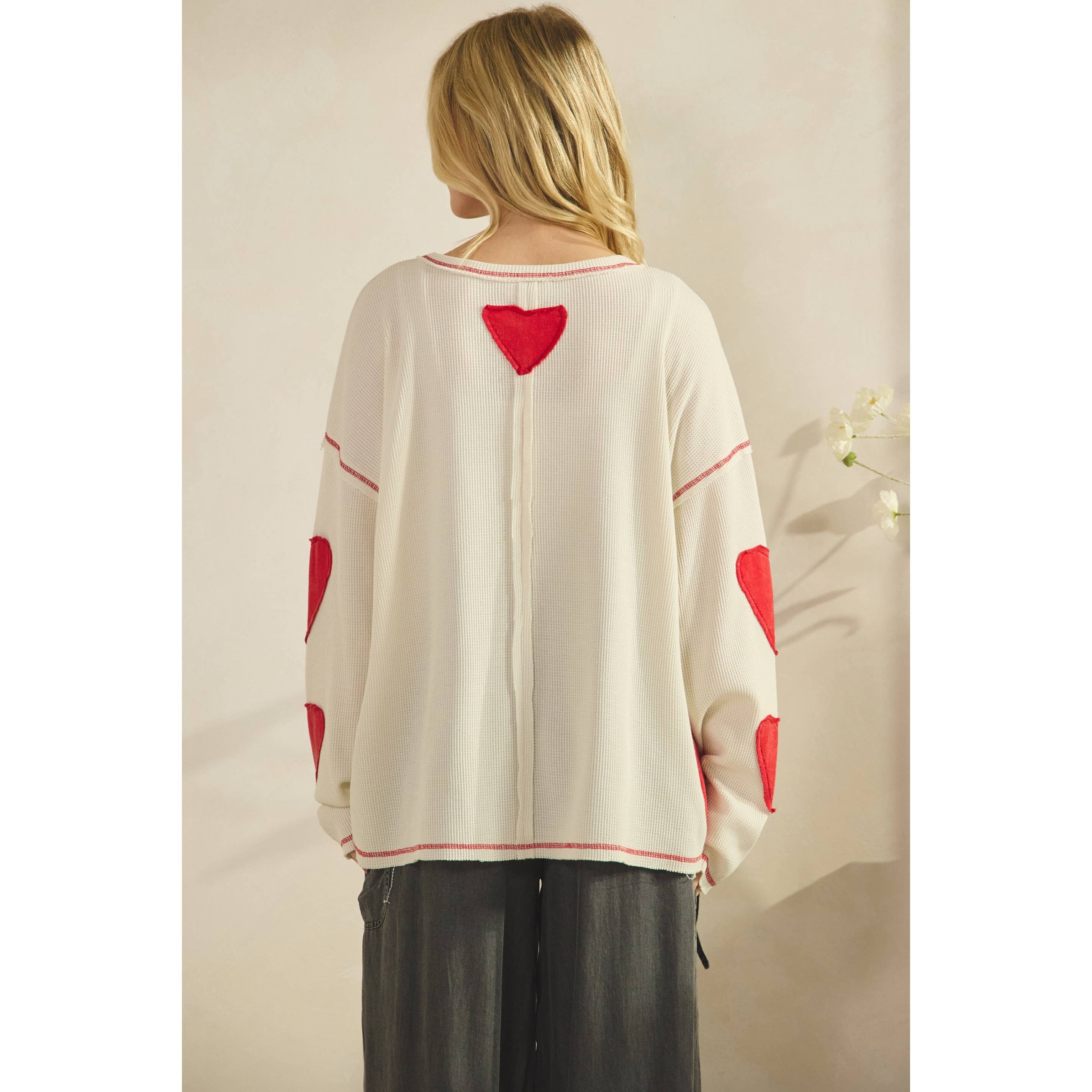 Blanc cassé PULL PATCH CŒUR GAUFRE (ST8292) en vente sur Faire2