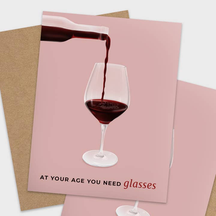 RachIllustrate – wholesale Birthday card – You Need Glasses Wine Pun Birthday Card Set of 10