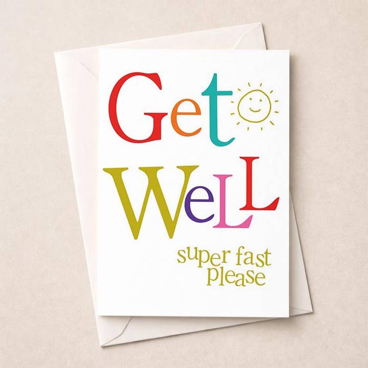 Large Get Well Soon Card - Get Well Super Fast Please for wholesale by Hammond Gower Publications Ltd