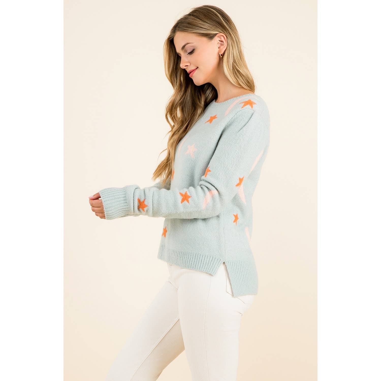 BLEU CLAIR Pull Tricoté Étoile et Lune en vente sur Faire6
