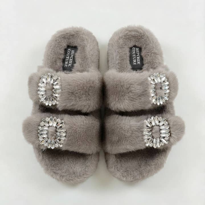 Mink Slide Sandaler med Krystalspænde Grå for engroshandel hos Hipchik