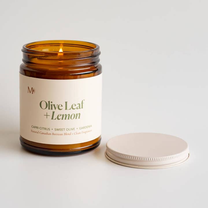 Feuille d'olivier + Citron | Bougie en cire d'abeille canadienne pour la vente par Misiyo Candle Co