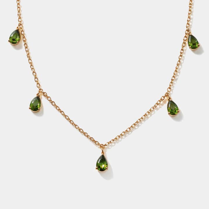 Gouden ketting van roestvrij staal met groene stenen bedels - SS253N015GL voor wholesale door Bizou