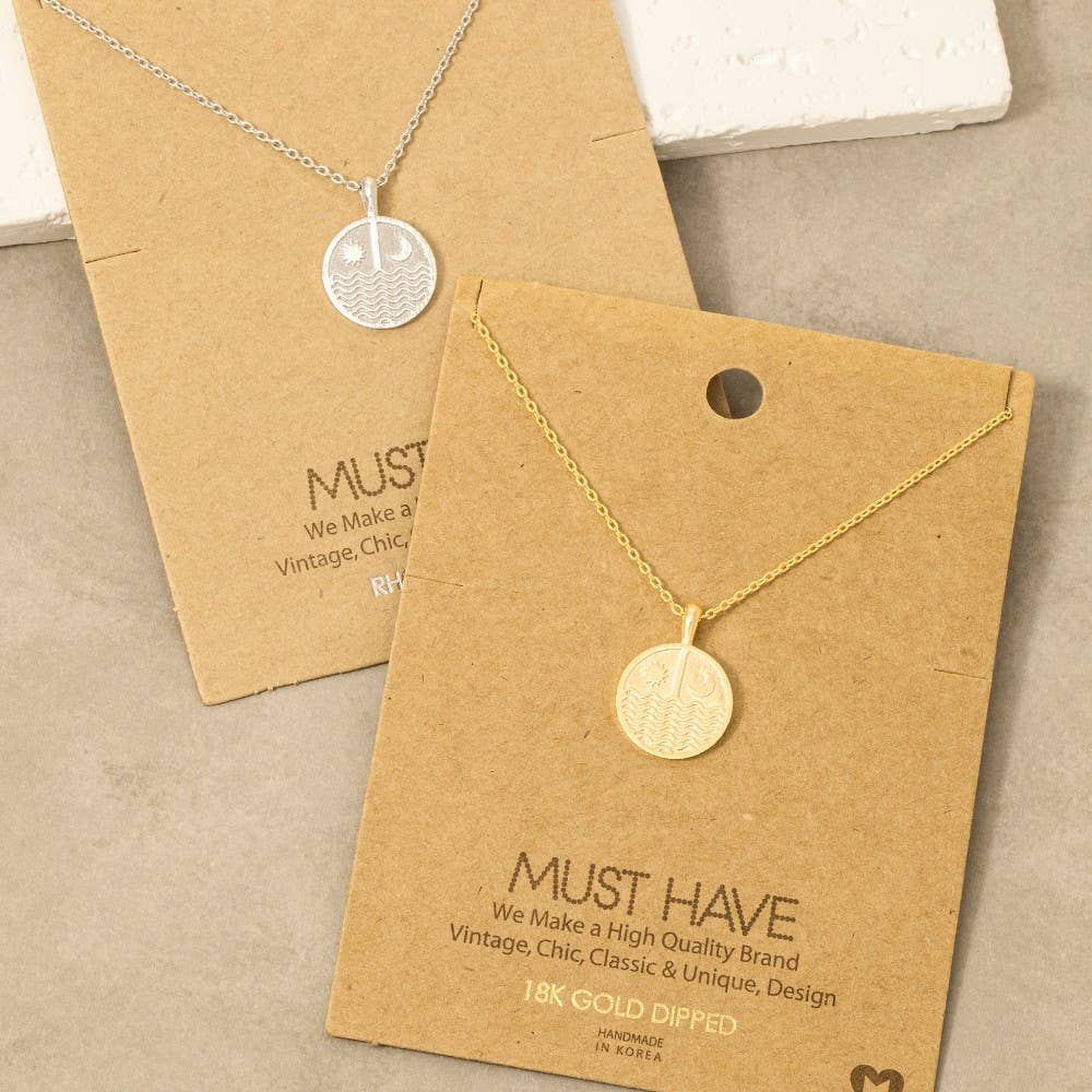 Fame Accessories - Wholesale Pendant/Charm Necklace - Gold Dipped Sun Moon Round Coin Pendant Necklace0
