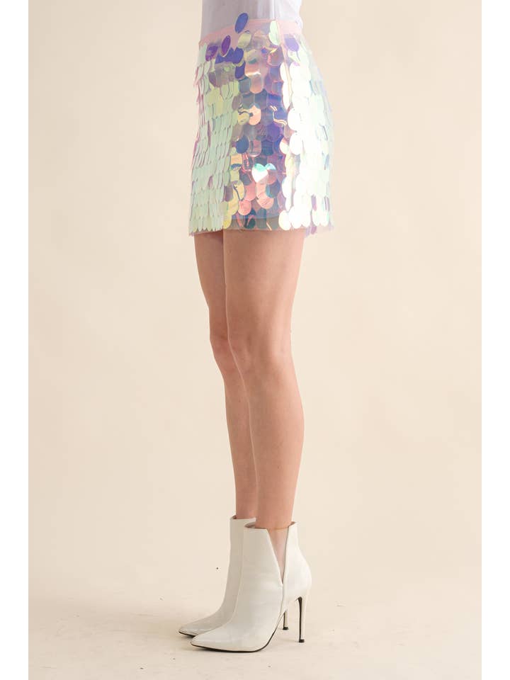 32927S - Iridescent Disc Sequin Mini Skirt for wholesale on Faire2