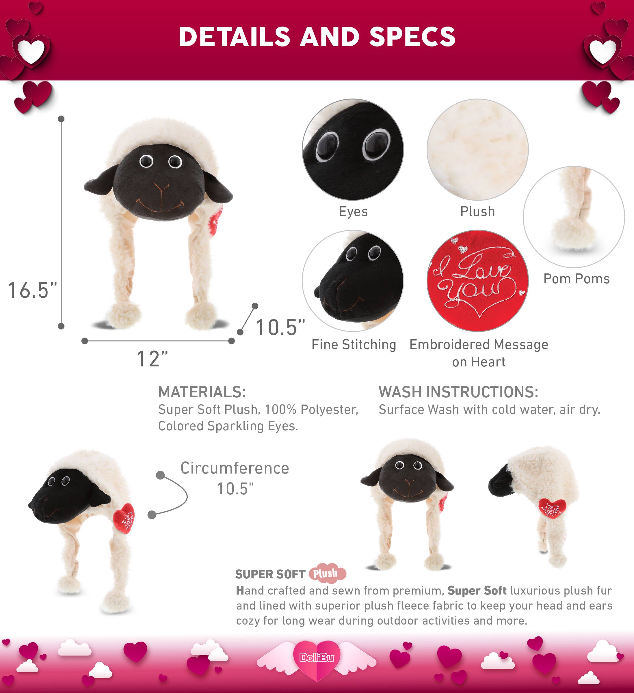 Cota Global - Wholesale Kids Hat - Kids - Plush I Love You Heart & Black Nose Sheep Hat2