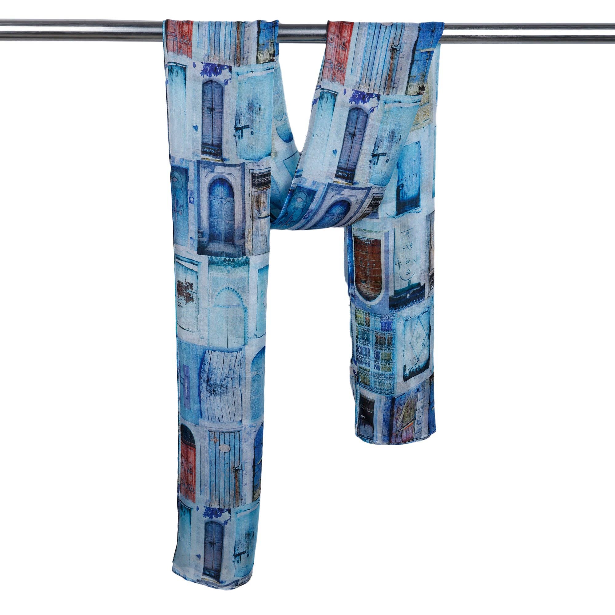 Namaskar Australia - Wholesale Scarf - Women's - Blue Door Architectural Art Scarf – Pure Silk Designer Wrap | Moroccan Abstract Print2