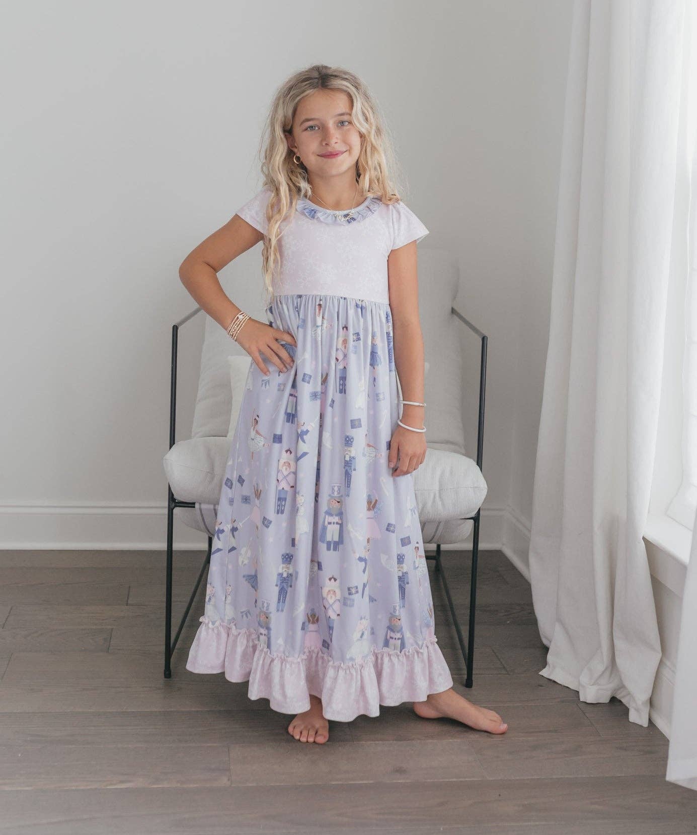 Oopsie Daisy - Wholesale Nightdress - Kids - Girls Lavender & Pink Nutcracker Holiday Ruffle Lounge Gown4