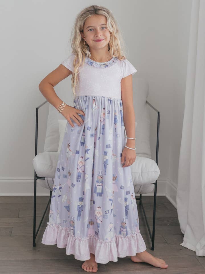Oopsie Daisy - Wholesale Nightdress - Kids - Girls Lavender & Pink Nutcracker Holiday Ruffle Lounge Gown4