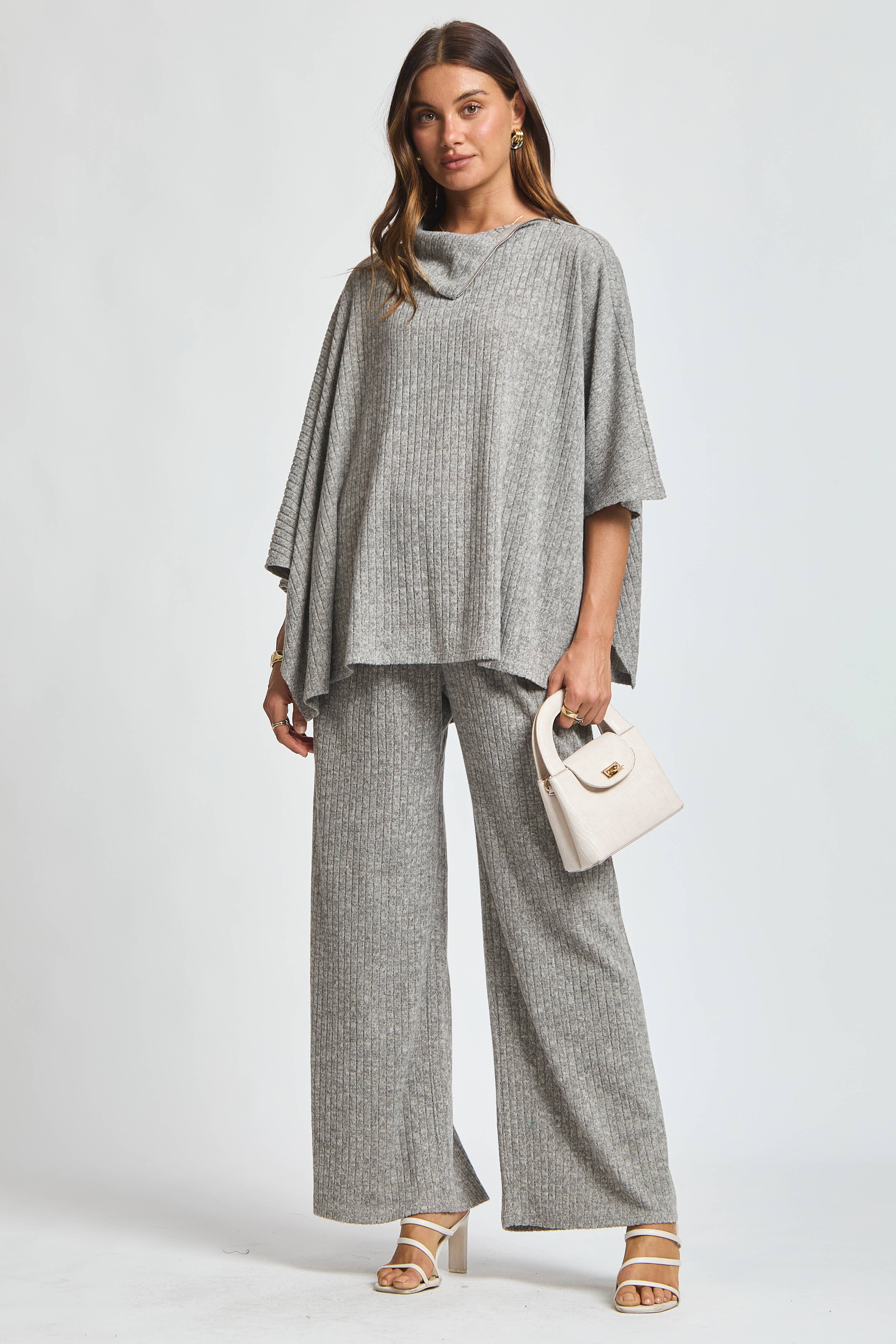 Dear Scarlett - Wholesale Lounge Set - Women's - Brushed Ribbed 2-Piece Poncho & Pant Set9